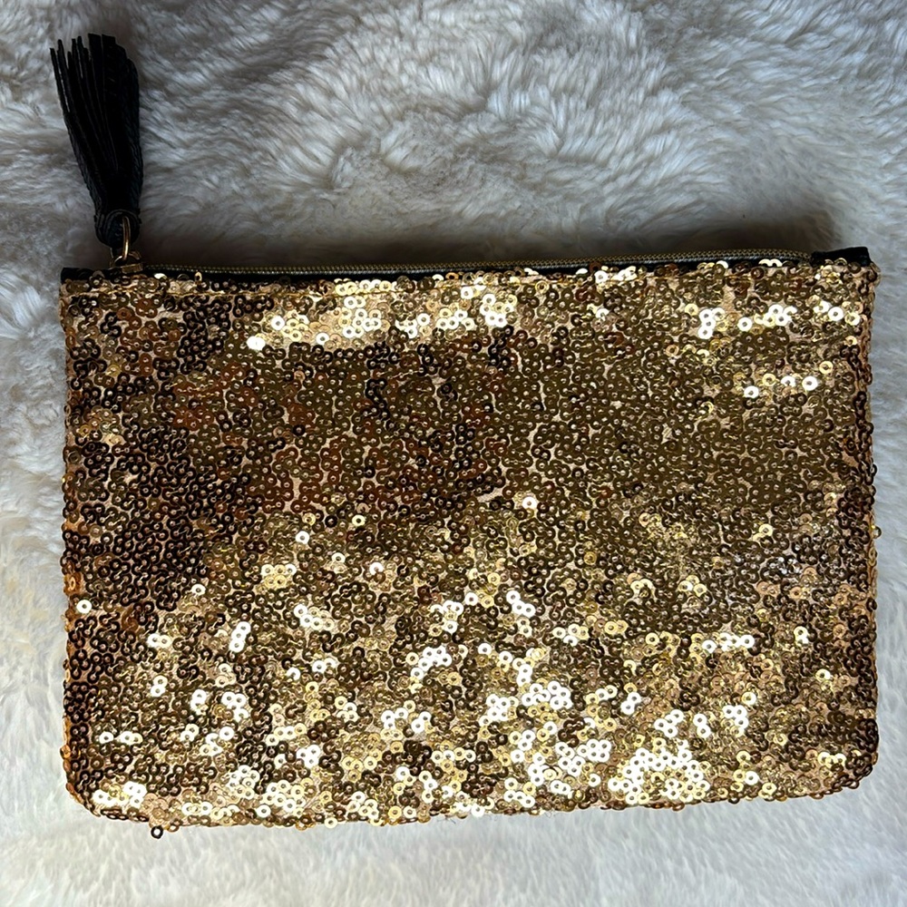 Gold Sequin make up bag with Tassel by Ipsy